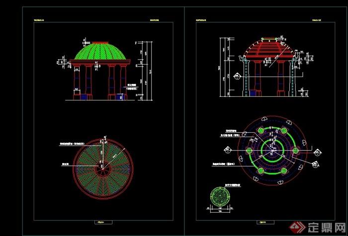 欧式园林景观节点亭子设计cad施工图,图纸包含了详细的材料及尺寸标注