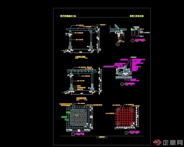 园林景观节点木构架设计cad施工图