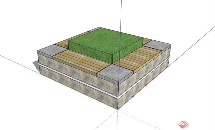 园林景观现代方形树池设计su模型