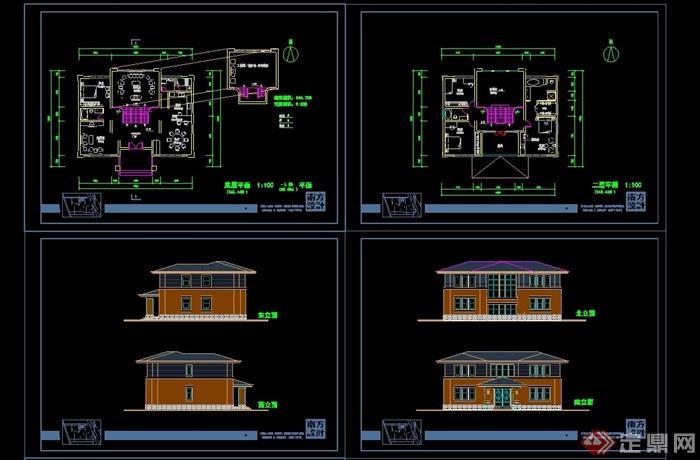 两层欧式别墅住宅建筑设计cad方案