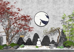 新中式庭院景观 景观小场景 景观树 石头SU(草图大师)模型