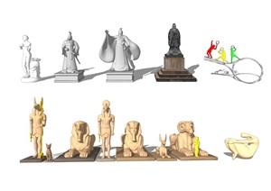 中式雕塑人物雕像景观小品景观雕塑SU(草图大师)模型