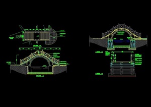 中式园林景观节点园桥设计cad施工图