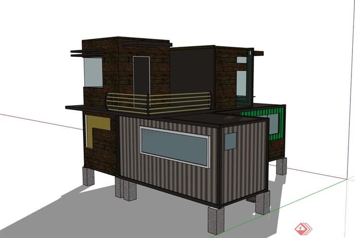 两层集装箱别墅详细建筑设计su模型