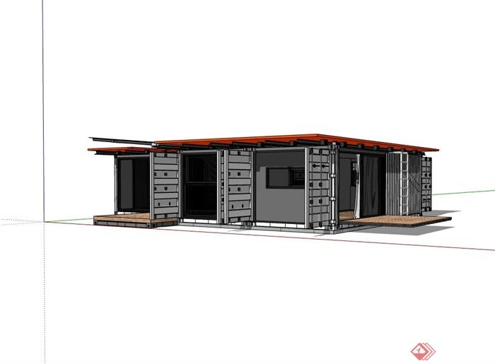 单层集装箱详细建筑设计su模型