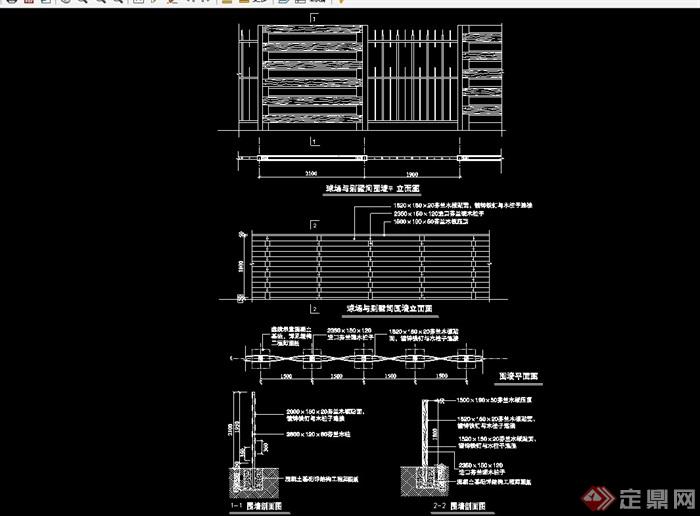 园林景观节点玩详细的围墙设计cad施工图
