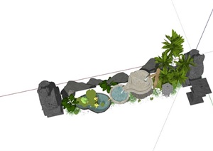 园林景观石磨水景、钟鼓石节点小品素材设计SU(草图大师)模型