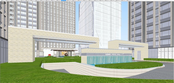 长安现代金融中心高层办公楼建筑SU模型(1)