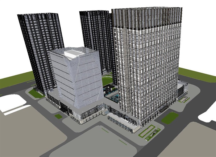长安现代金融中心高层办公楼建筑SU模型(2)