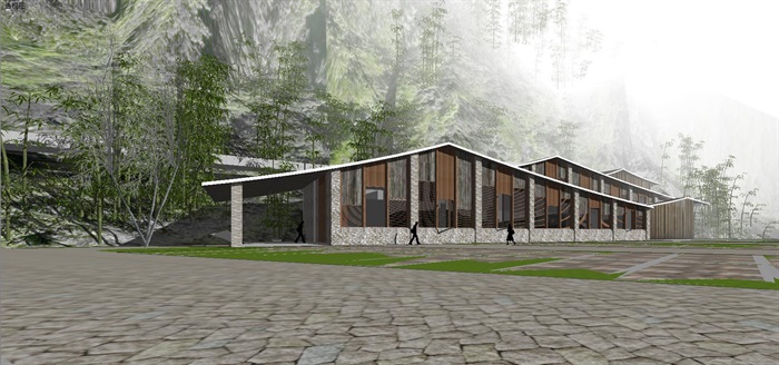 新中式坡屋顶展览馆、美术馆与旅游服务中心建筑SU模型(2)