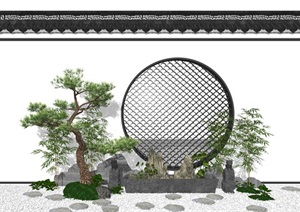 新中式景观小品 庭院景观 小品 园艺小品 景墙石头SU(草图大师)模型