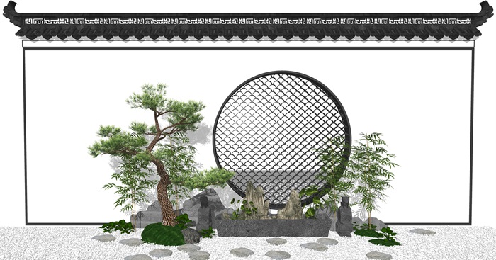 新中式景观小品 庭院景观 小品 园艺小品 景墙石头su模型(2)