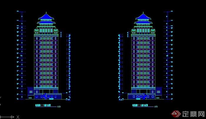 双子塔综合大楼设计cad方案图