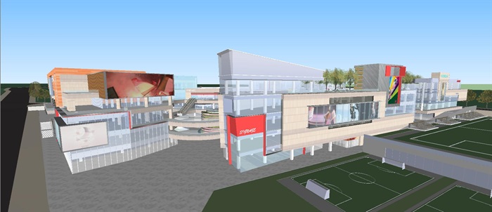 现代风格山地商业中心建筑与景观SU模型(8)