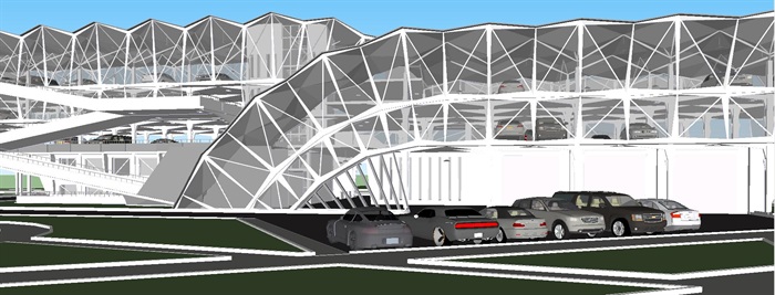 现代四层造型新颖的立体停车楼建筑方案SU模型(1)