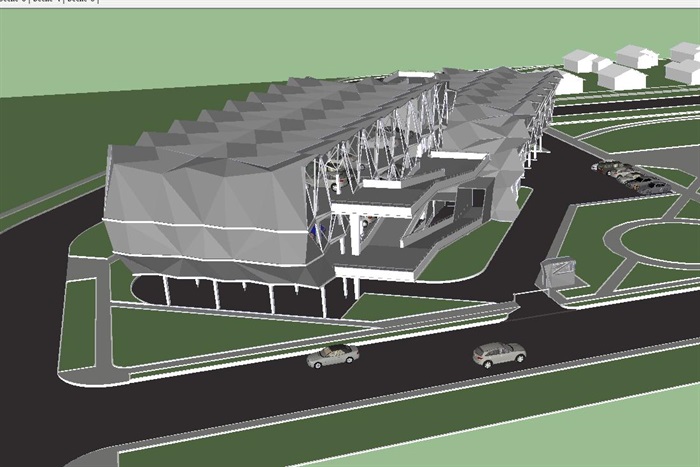 现代四层造型新颖的立体停车楼建筑方案SU模型(7)