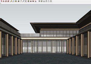 西安金地西沣公园新古典售楼处建筑方案SU(草图大师)模型
