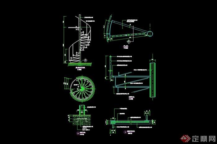 15个详细的弧形楼梯设计cad施工图