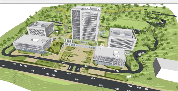 贵州普安山地办公中心建筑与景观规划方案SU模型(3)