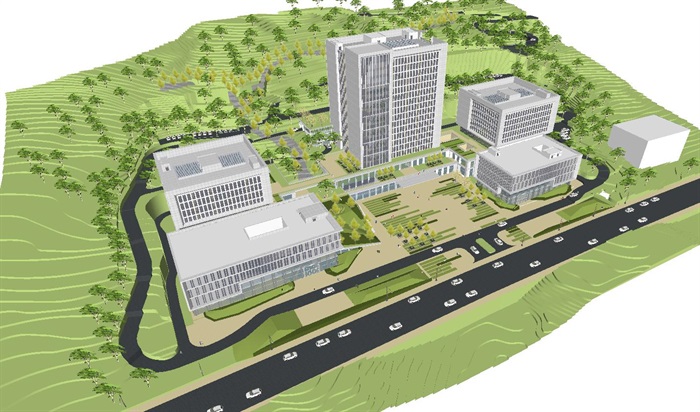 贵州普安山地办公中心建筑与景观规划方案SU模型(6)