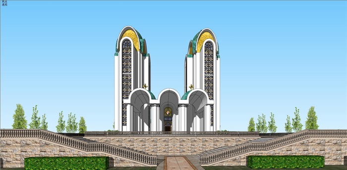 2个欧式教堂建筑设计方案SU模型(1)
