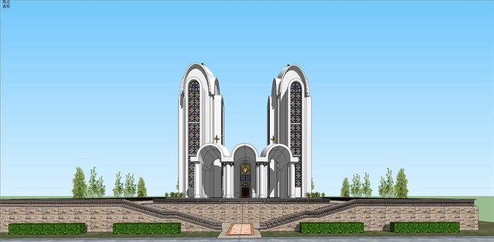 2个欧式教堂建筑设计方案SU模型(3)