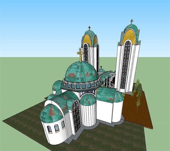 2个欧式教堂建筑设计方案SU模型(4)