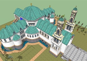 欧式教堂建筑设计方案SU(草图大师)模型