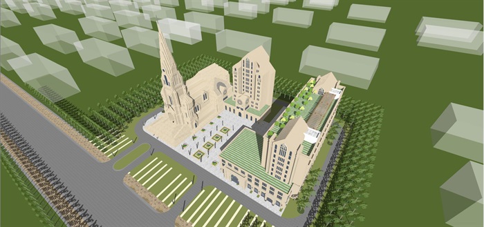 天主教堂建筑设计方案SU模型(3)