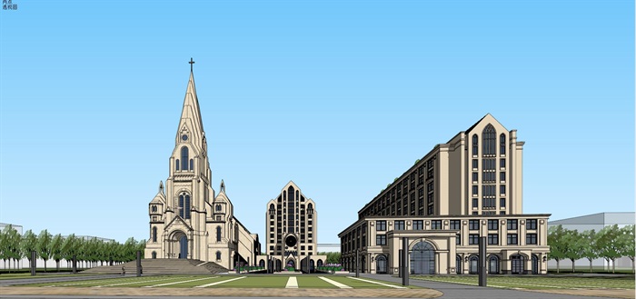 天主教堂建筑设计方案SU模型(5)