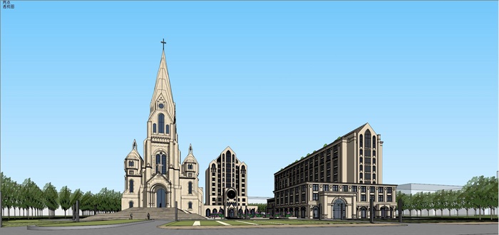 天主教堂建筑设计方案SU模型(6)