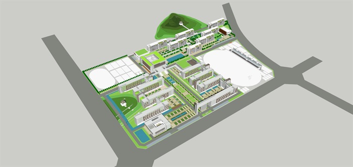 广州新石滩中学建筑方案SU模型(9)