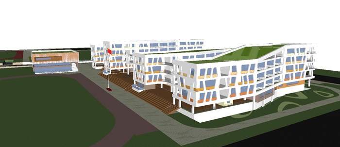 2个合肥滨湖新区南宁路初级中学建筑与景观方案SU模型(4)