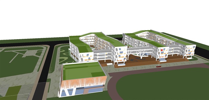 2个合肥滨湖新区南宁路初级中学建筑与景观方案SU模型(6)