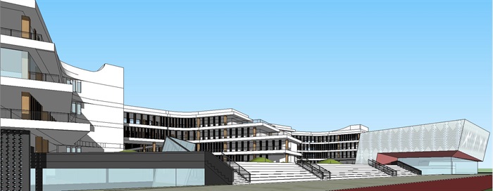 2个合肥滨湖新区南宁路初级中学建筑与景观方案SU模型(11)