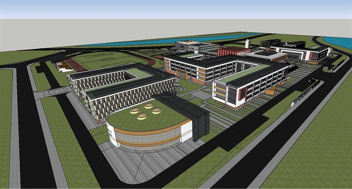 沧州高中学校项目建筑与景观方案SU模型(10)