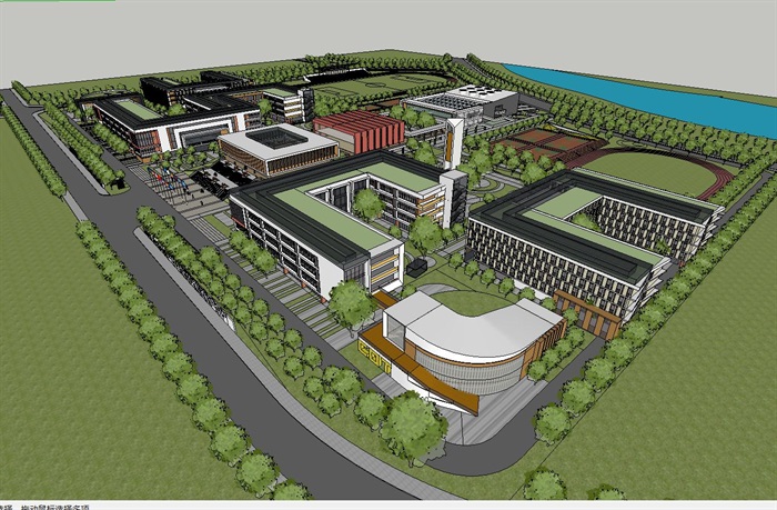 沧州高中学校项目建筑与景观方案SU模型(14)