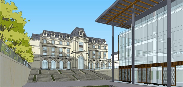 法式国际外语学校建筑方案SU模型(6)
