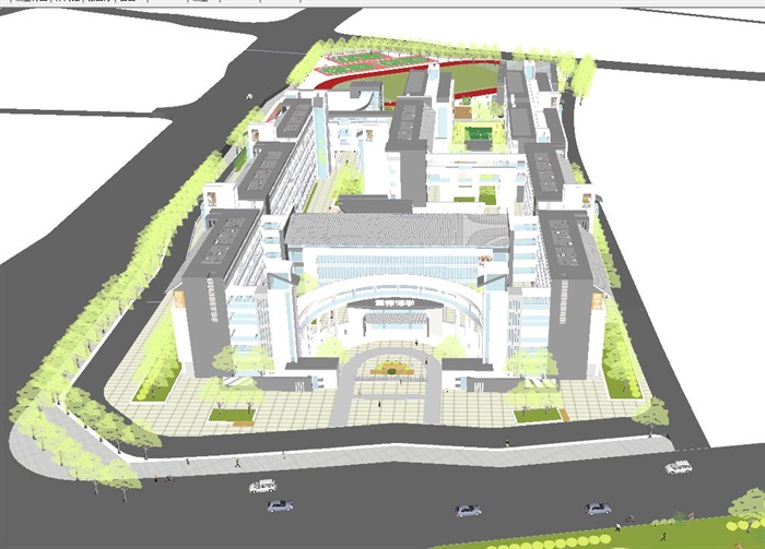 九龙新城安置房新中式中学建筑方案SU模型(16)