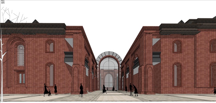 英伦红砖风格文化体育中心建筑方案SU模型(3)
