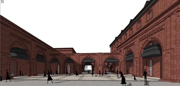 英伦红砖风格文化体育中心建筑方案SU模型(4)