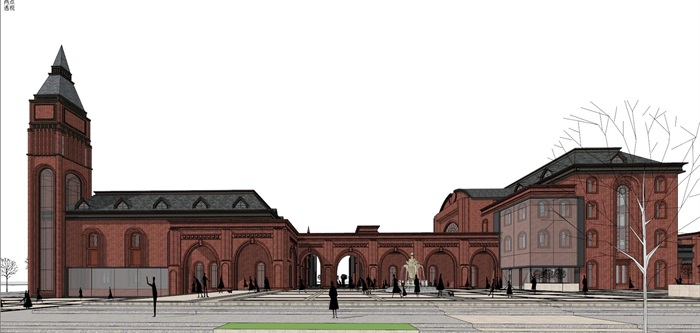 英伦红砖风格文化体育中心建筑方案SU模型(6)