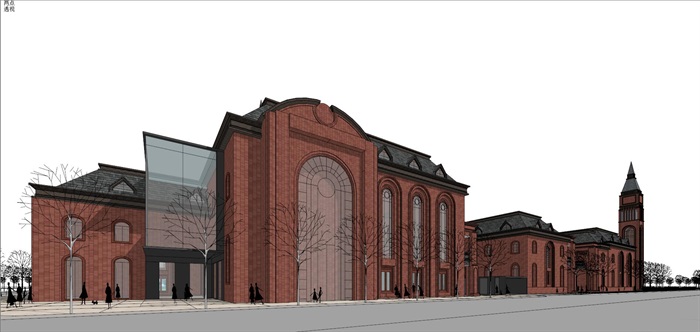 英伦红砖风格文化体育中心建筑方案SU模型(8)