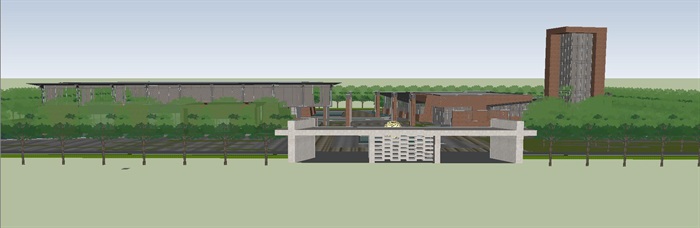 红砖风格综合办公会所建筑与景观方案SU模型(14)