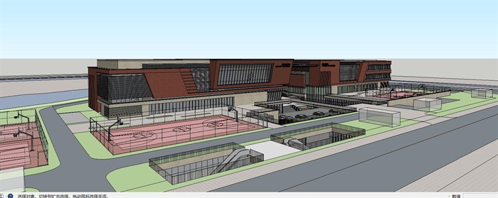 现代社区体育文化中心（红砖）建筑与景观方案SU模型(5)