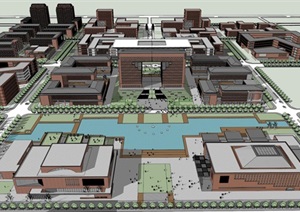 西交大红砖风格社会科学研究院 行政中心建筑方案SU(草图大师)模型