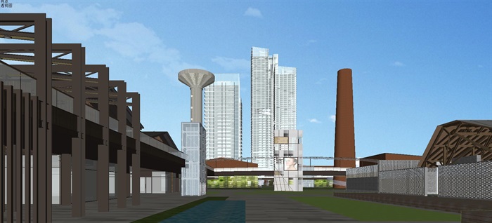 武汉融创汉阳铁厂红砖风格旧改总体规划设计建筑与景观SU模型(2)