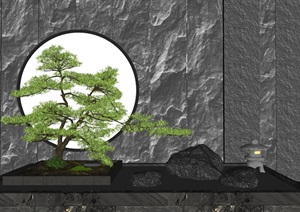 新中式庭院造景 庭院景观 假山景观树SU(草图大师)模型