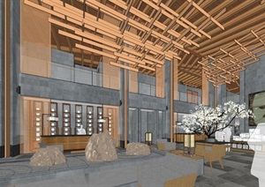 东原现代禅意售楼中心建筑与室内设计方案SU(草图大师)模型