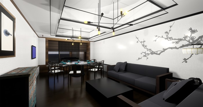 广泰行·私宴中式餐厅室内装潢设计SU模型(8)